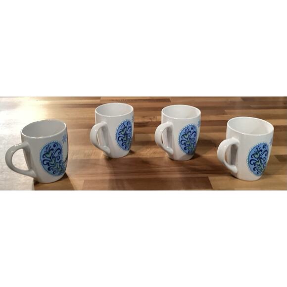 Set of 4 Royal Norfolk Floral Paisley Print Blue & Green Ceramic Coffee Mugs - Picture 6 of 9